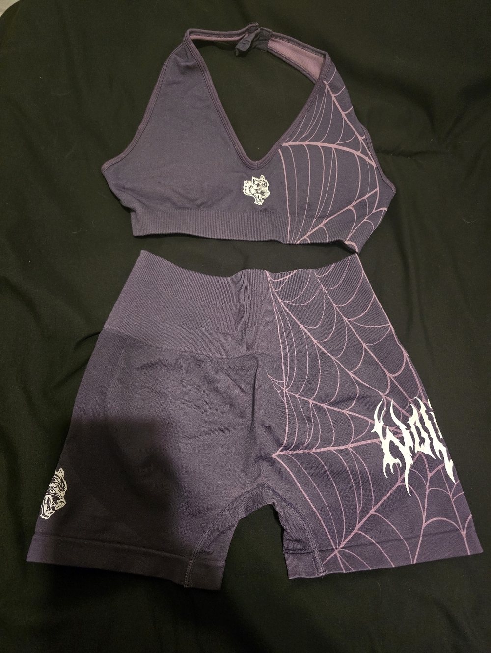 Purple Spiderweb Athletic Set - Crop Top & High-Waist Shorts From Darc Sport